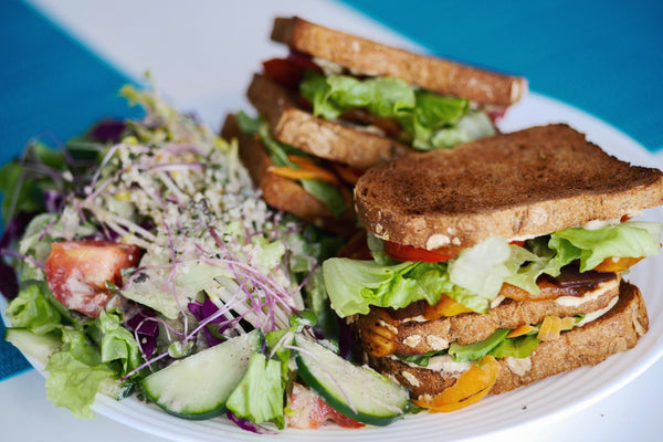Roasted Veggie Sandwich + Garden Salad Recipe (Oil Free + Gluten Free) | wholesome influence